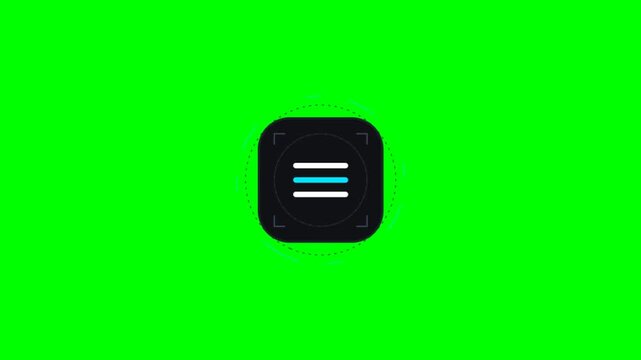 Animated Hamburger Menu Icon Transitioning to Close Button on Green Screen Background.