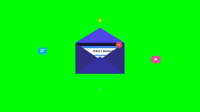 Animated direct message envelope opening on green screen background.