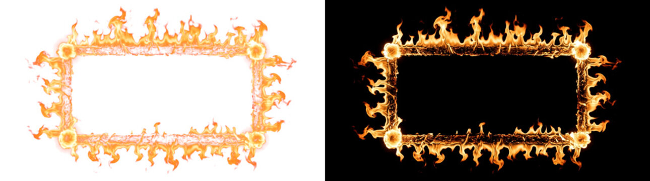 Rectangular Fire Frame Overlay with Luminous Embers for Photo Design