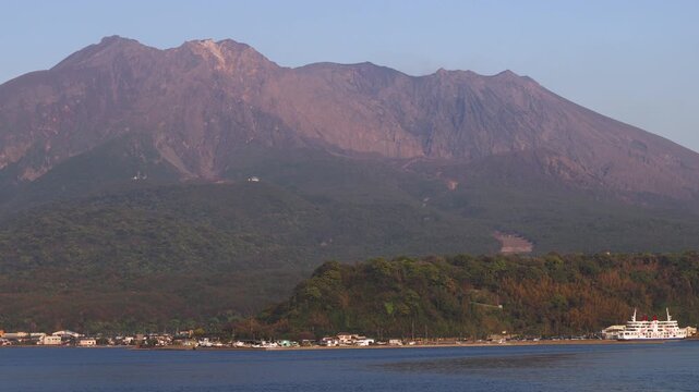 Sakurajima Volcano Island landscape, Japan, Kagoshima prefecture, Kyushu island region, island volcano and bay, Yunohira Observation Deck, ferry trip from Kagoshima, Kirishima-Kinkowan National Park 