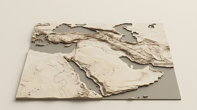 3D Topographic Map of Middle East Region in Neutral Tones