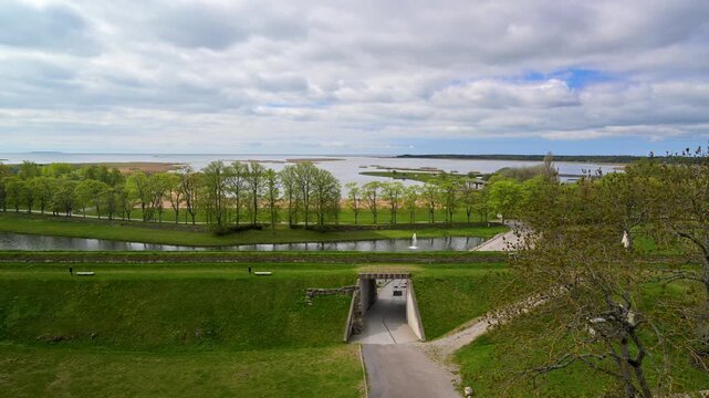 Scenic view of Kuressaare Castle moat and Baltic Sea in Estonia