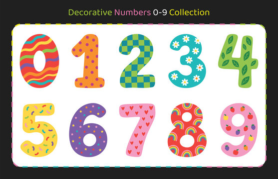 Colorful decorative numbers 0-9 collection for digital designs and branding projects