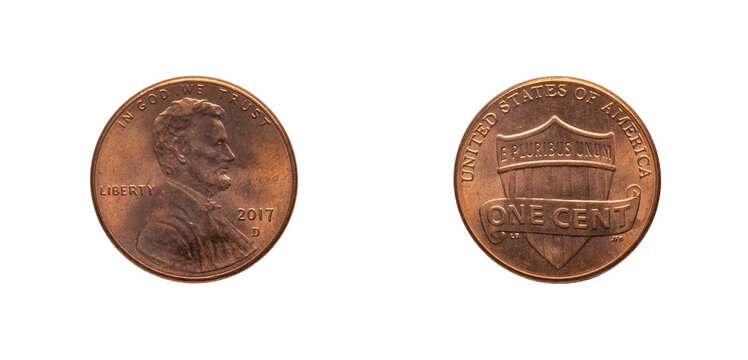One Cent coin 2017. png isolated on transparent background.