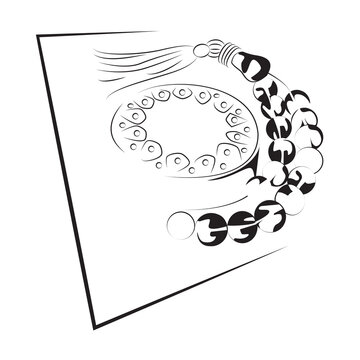 Stylized black and white prayer bead bracelet vector with tassel.