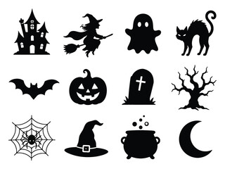 Fototapeta premium Halloween Silhouettes Collection Spooky Icons for Festive Design
