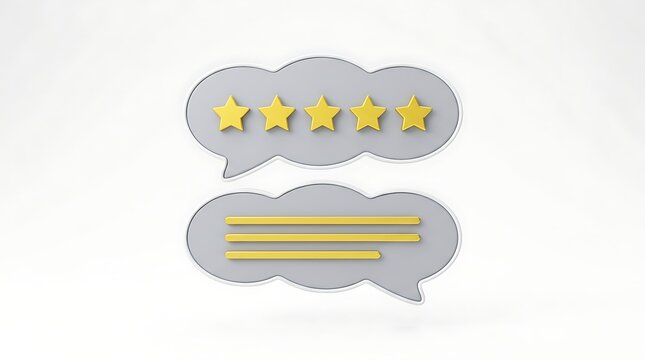 Minimalist customer satisfaction concept with glowing star ratings and highlighted positive feedback in modern chat bubbles.