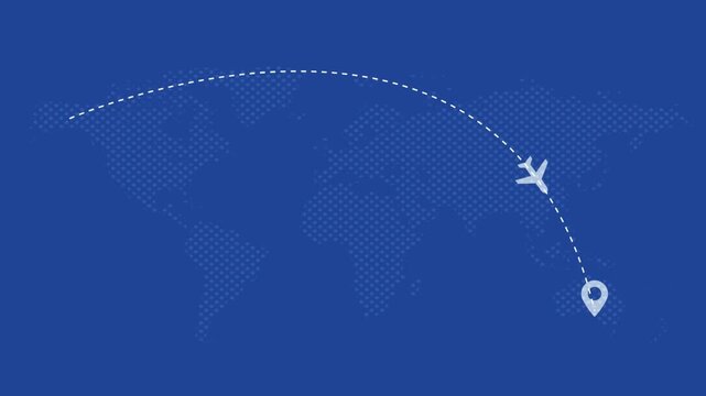 Animated airplane flight path over map infographic travel animation