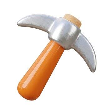 A 3D render of a pickaxe tool with an orange handle and silver metallic head.