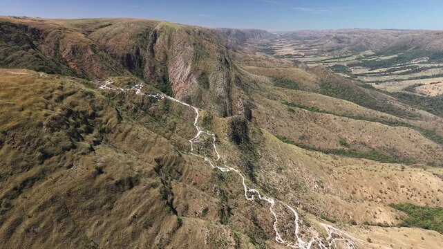 Aerial view of mountains of Serra da Canastra and Gurita Valley, in Delfin&oacute;polis, Minas Gerais, Brazil