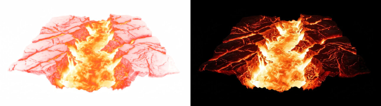 Linear Volcanic Lava Trench with Subducting Plate Boundaries, Burning Effect Cutout with Real Transparency