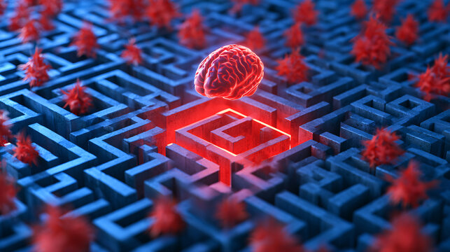 Complex Maze Inside Translucent Brain Overthinking Metaphor