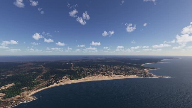 Circular aerial drone shot of Punta del Diablo in Rocha Department. Uruguay