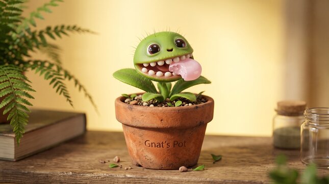 Cute clay Venus flytrap toy eating pastel candies