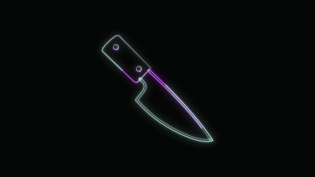  Kitchen Knife Icon Neon Seamless Loop 4K with Black Background Animated Promotional Typography for Video Editing