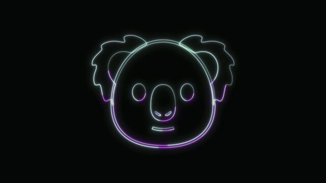  Koala Icon Neon Seamless Loop 4K with Black Background Animated Promotional Typography for Video Editing