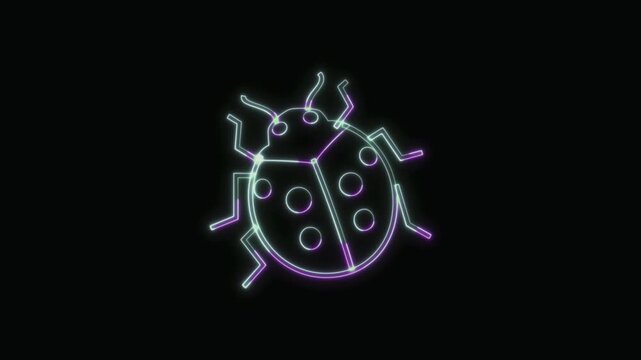 Ladybug Icon Neon Seamless Loop 4K with Black Background Animated Promotional Typography for Video Editing