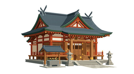 Obraz premium Traditional Japanese Shinto Shrine Building Isolated Illustration