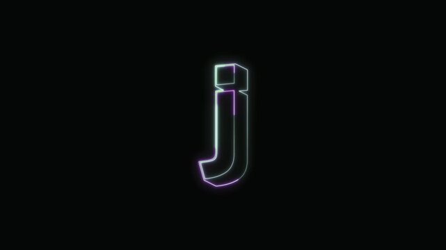 Alphabet j Neon Text Seamless Loop 4K with Black Background Animated Promotional Typography for Video Editing