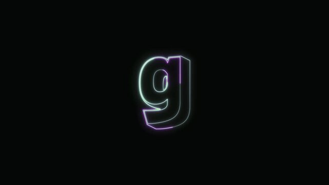 Alphabet g Neon Text Seamless Loop 4K with Black Background Animated Promotional Typography for Video Editing