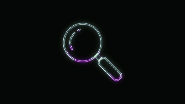 Magnifying Glass Icon Neon Seamless Loop 4K with Black Background Animated Promotional Typography for Video Editing