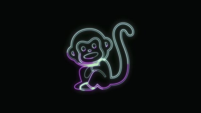  Monkey Icon Neon Seamless Loop 4K with Black Background Animated Promotional Typography for Video Editing
