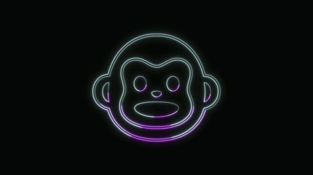  Monkey Icon Neon Seamless Loop 4K with Black Background Animated Promotional Typography for Video Editing