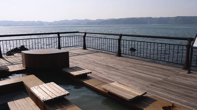 Sakurajima Volcanic Shore Park and Footbath, Nagisa footbath outdoor hot spring at Sakurajima Yogan Nagisa Park in Kagoshima, Japan, Kinko Bay, Sakurajima island, Kirishima-Kinkowan National Park