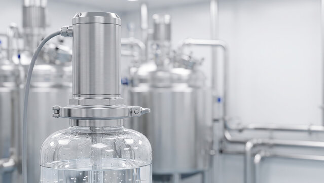 Hygienic Pharmaceutical Pressure Transmitter Installed on Glass Bioreactor in GMP Cleanroom
