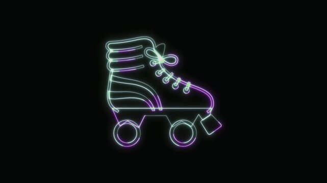  Roller Skate Icon Neon Seamless Loop 4K with Black Background Animated Promotional Typography for Video Editing