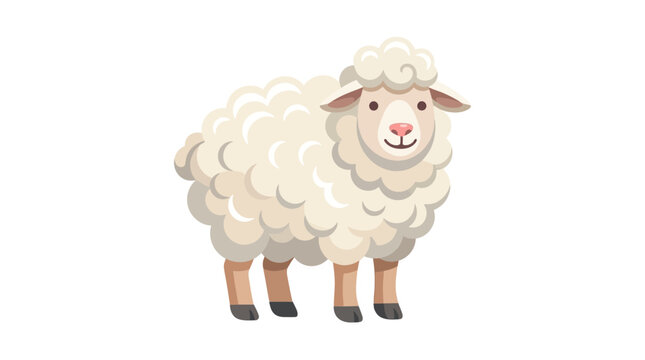 Cute Sheep Standing Alone Smiling Face.