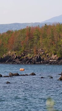 Sakurajima Volcano Island landscape, Japan, Kagoshima prefecture, Kyushu island region, island volcano and bay, Yunohira Observation Deck, ferry trip from Kagoshima, Kirishima-Kinkowan National Park 