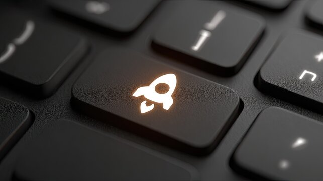 Rocket icon glows on a computer key