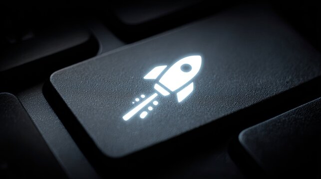 Rocket icon glows on a computer key (1)