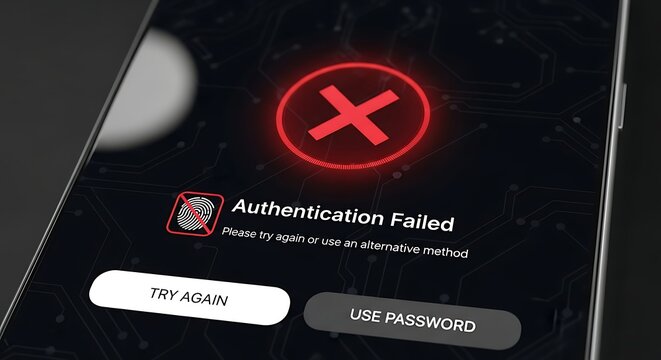 Authentication Failed Screen on Smartphone with Red Cross