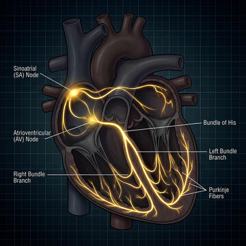 Diagram of the human heart electrical conduction system.