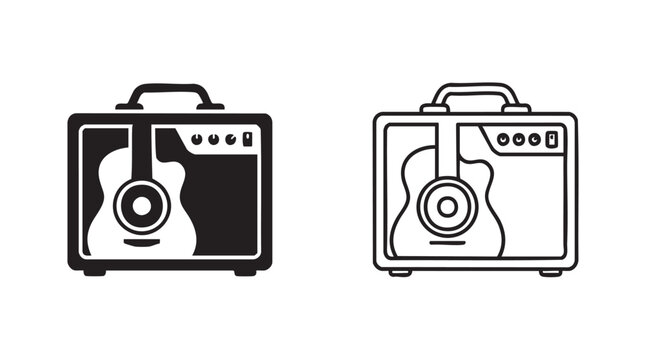 guitar amplifier vector icon set with a speaker and control panel design