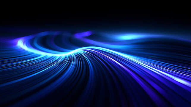 Abstract Blue Glowing Light Trails Technology Background