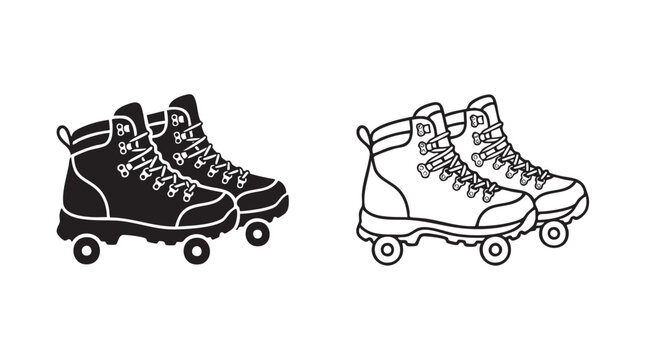 hiking boots with wheels icon pair, a unique footwear design concept for adventure