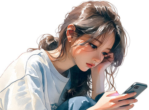 スマートフォンを見ている若い女性