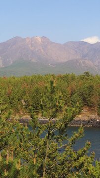 Sakurajima Volcano Island landscape, Japan, Kagoshima prefecture, Kyushu island region, island volcano and bay, Yunohira Observation Deck, ferry trip from Kagoshima, Kirishima-Kinkowan National Park 