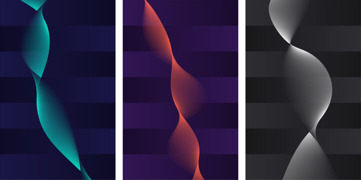 Vertical banner templates with flowing wavy lines on dark horizontal striped backgrounds.