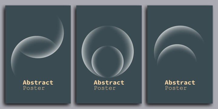 Abstract posters set with soft glowing crescent shapes and blue dark background wallpaper.