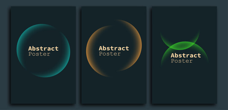 Abstract posters set with glowing circular shapes and dark moody background for web design.