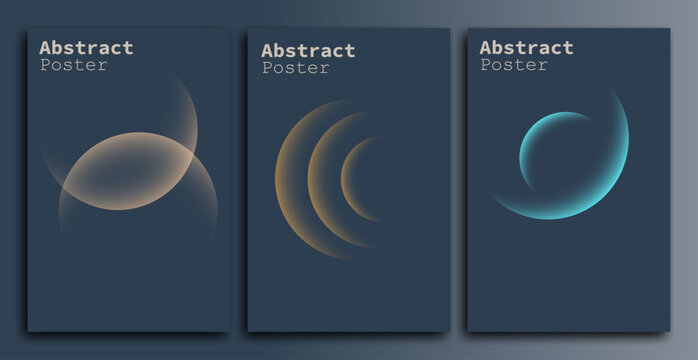 Abstract posters set with soft glowing light circles and dark blue background templates.