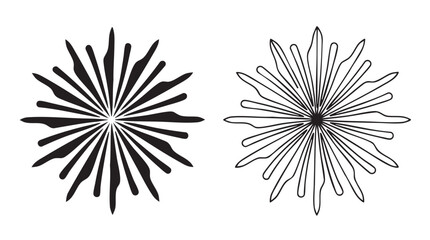 Fototapeta premium sunburst patterns, two variations in line art design. minimalist graphic elements