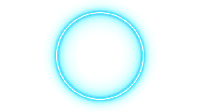 Minimalist neon blue circle frame isolated on white background for modern graphic design.