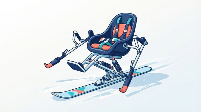 A sit ski designed for athletes with disabilities is shown on a snow surface. It highlights the importance of adaptive sports.