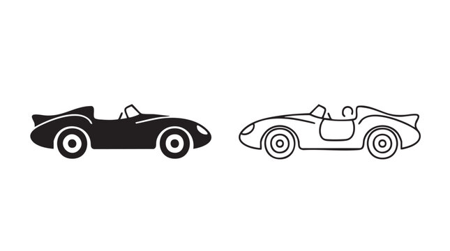 luxury speedster icon set, minimalist outline illustration featuring car, vehicle