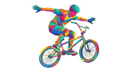 Fototapeta premium Colorful BMX cyclist performing a freestyle stunt